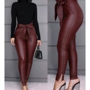 Burgundy faux pants with bottom on legs